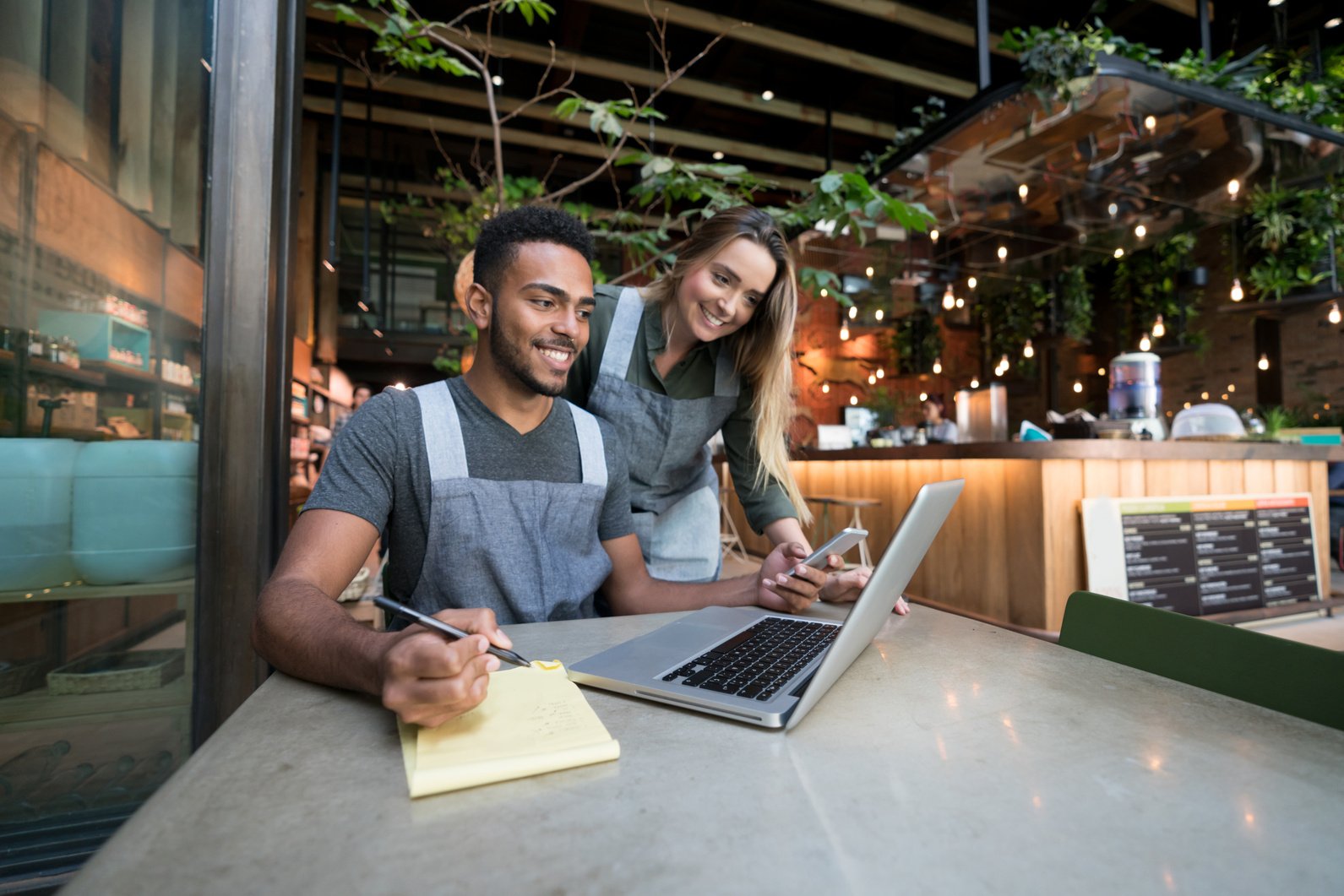 Staff doing the books at a restaurant